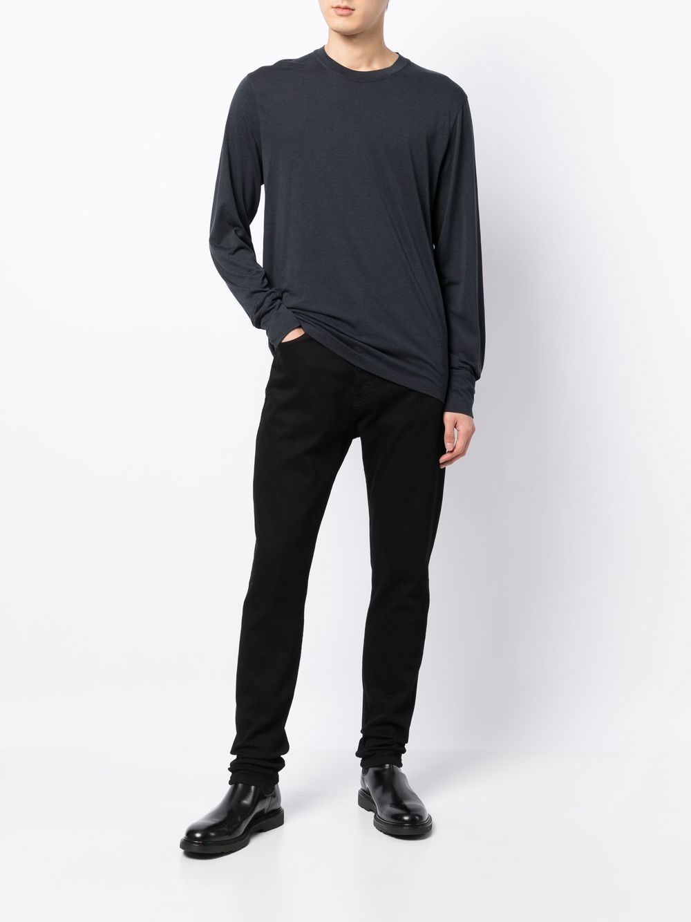 TOM FORD Solid-colour long-sleeve T-shirt Navy - MAISONDEFASHION.COM