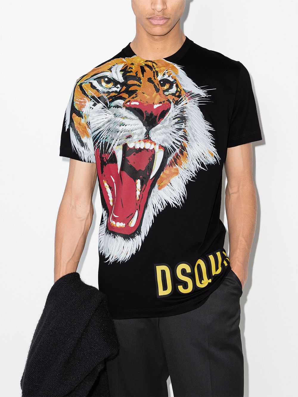DSQUARED2 Tiger T-Shirt Black - MAISONDEFASHION.COM