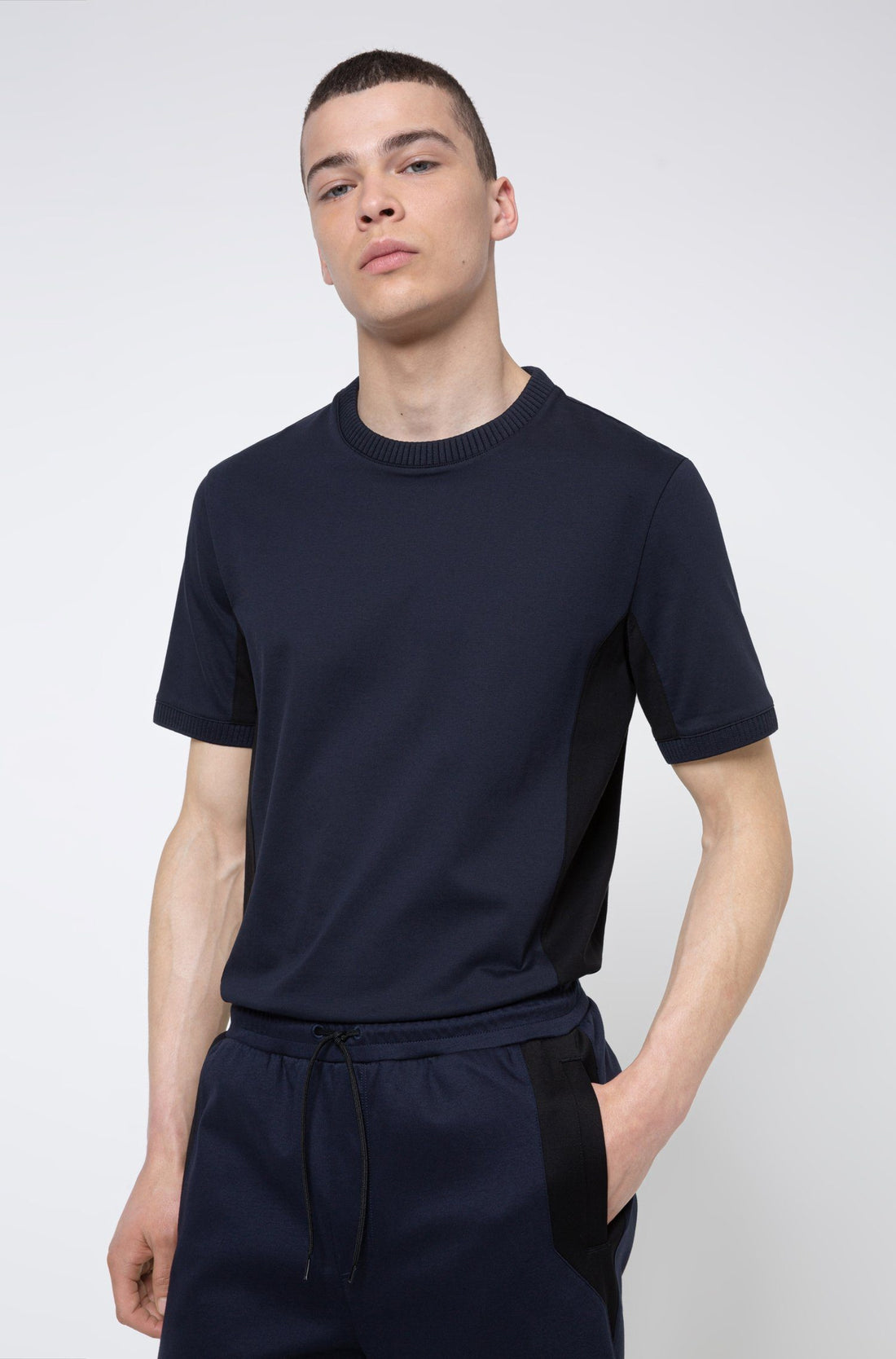 HUGO Mercerised Cotton T-Shirt Navy - MAISONDEFASHION.COM