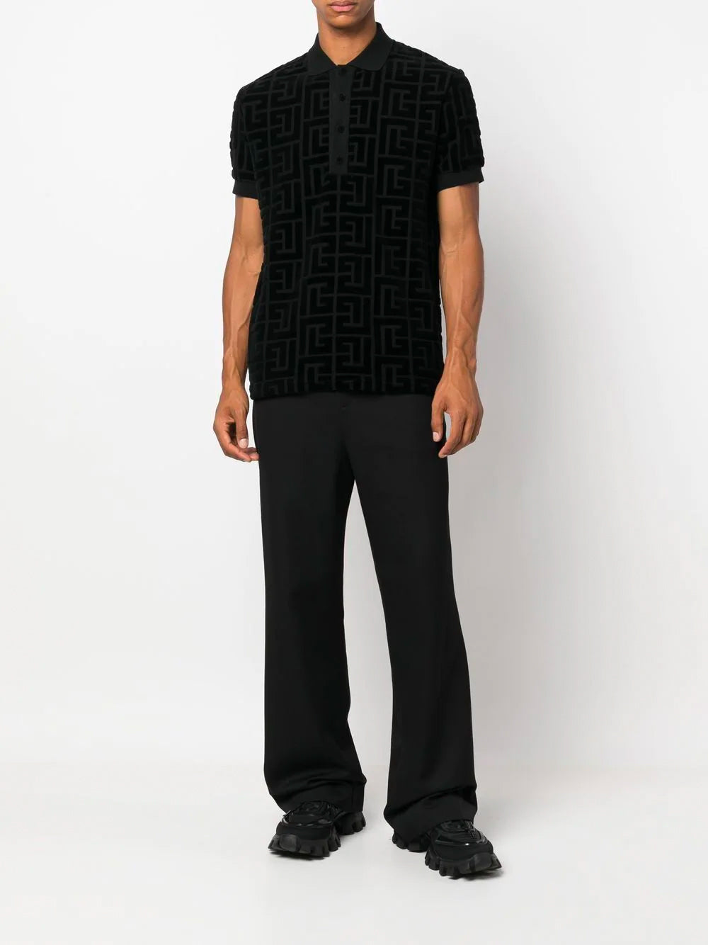 BALMAIN Maxi Monogram Polo Shirt Black - MAISONDEFASHION.COM