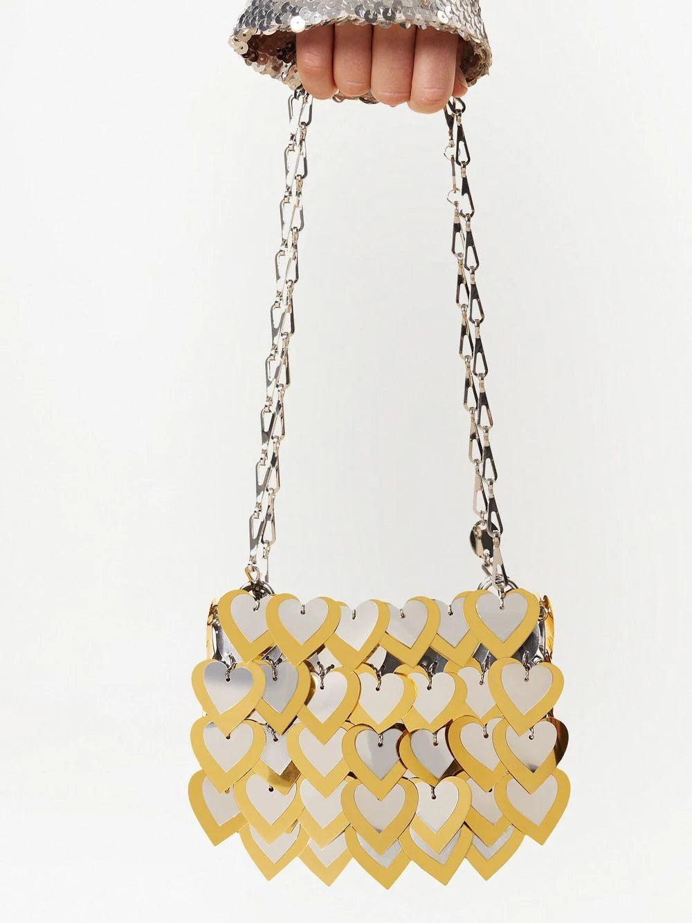 PACO RABANNE Heart Sequin Bag Silver/Gold - MAISONDEFASHION.COM