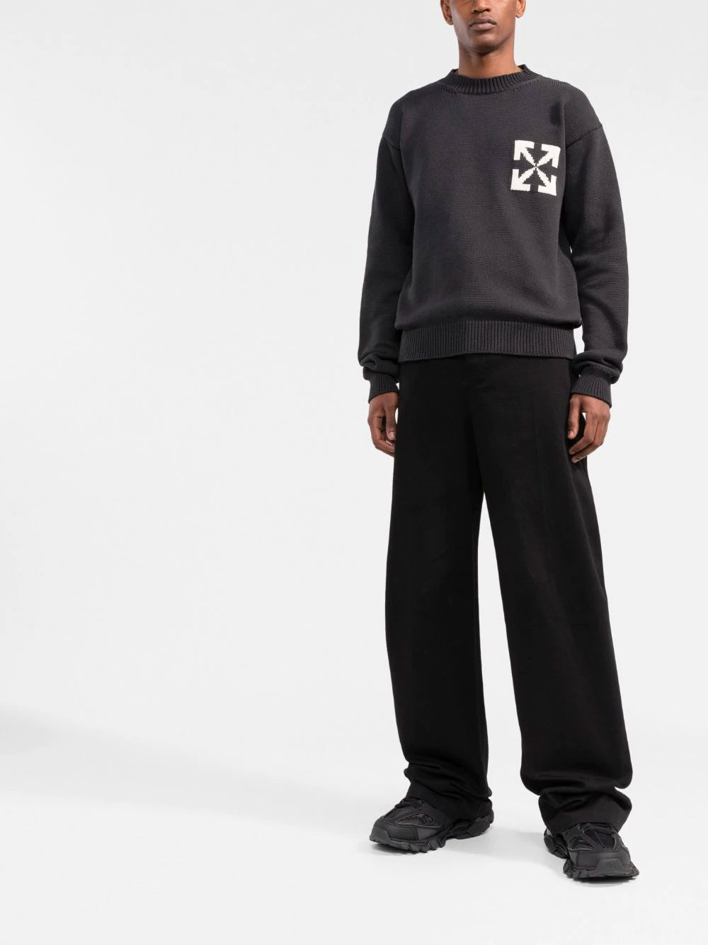 OFF-WHITE Arrow Logo Knitted Sweatshirt Black - MAISONDEFASHION.COM