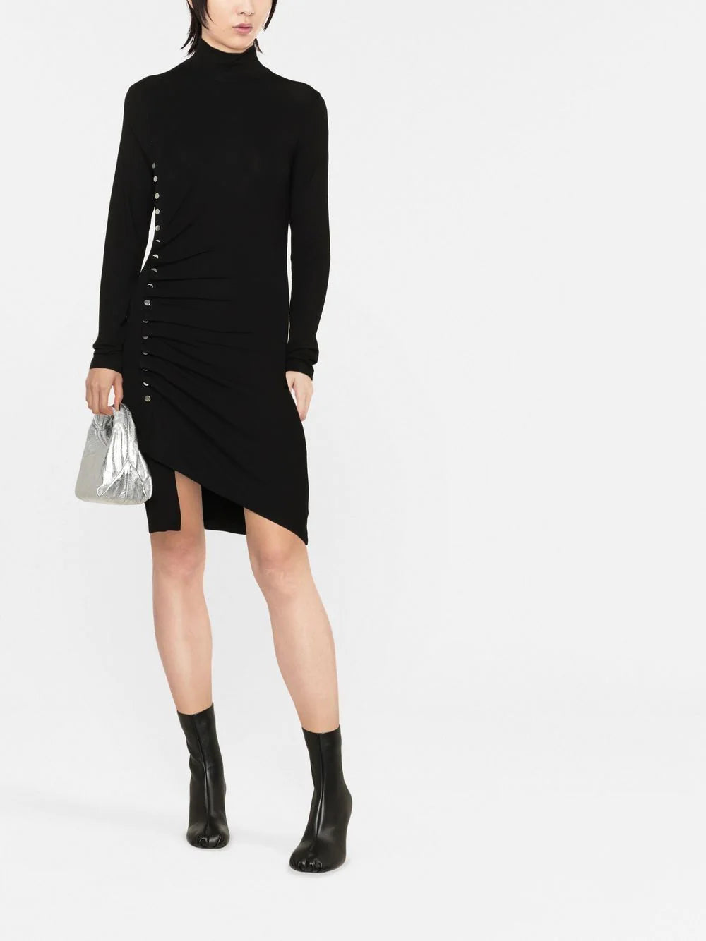 PACO RABANNE Long-sleeve asymmetric-hem mini dress Black - MAISONDEFASHION.COM