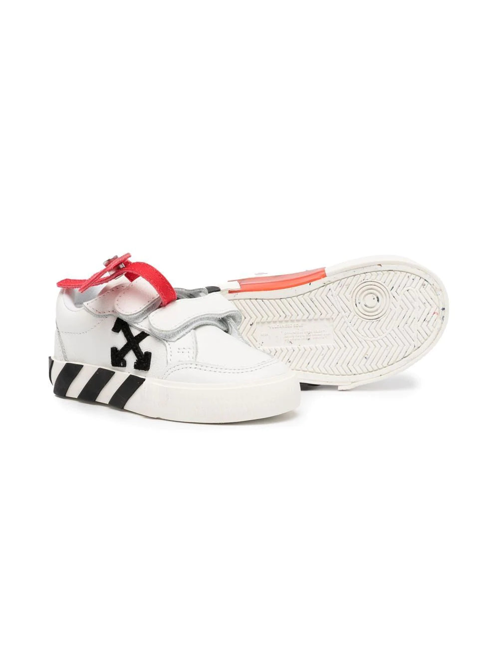 OFF-WHITE KIDS Velcro Vulcanized Leather Sneakers White/Black - MAISONDEFASHION.COM