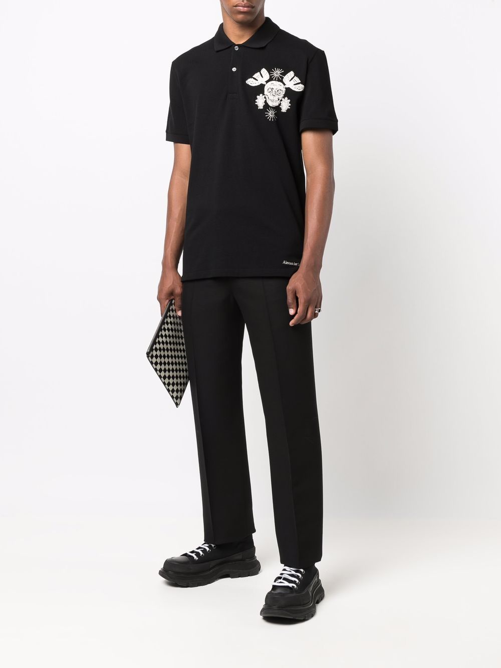 ALEXANDER MCQUEEN Papercut Skull Embroidered Polo Shirt Black - MAISONDEFASHION.COM
