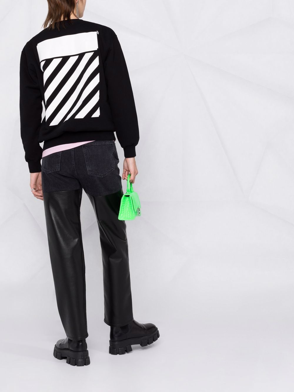 OFF-WHITE WOMEN Diag Stripe Print Sweatshirt Black - MAISONDEFASHION.COM