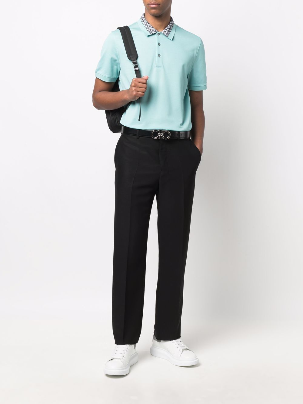 SALVATORE FERRAGAMO Gancini Collar Polo Shirt Turquoise - MAISONDEFASHION.COM