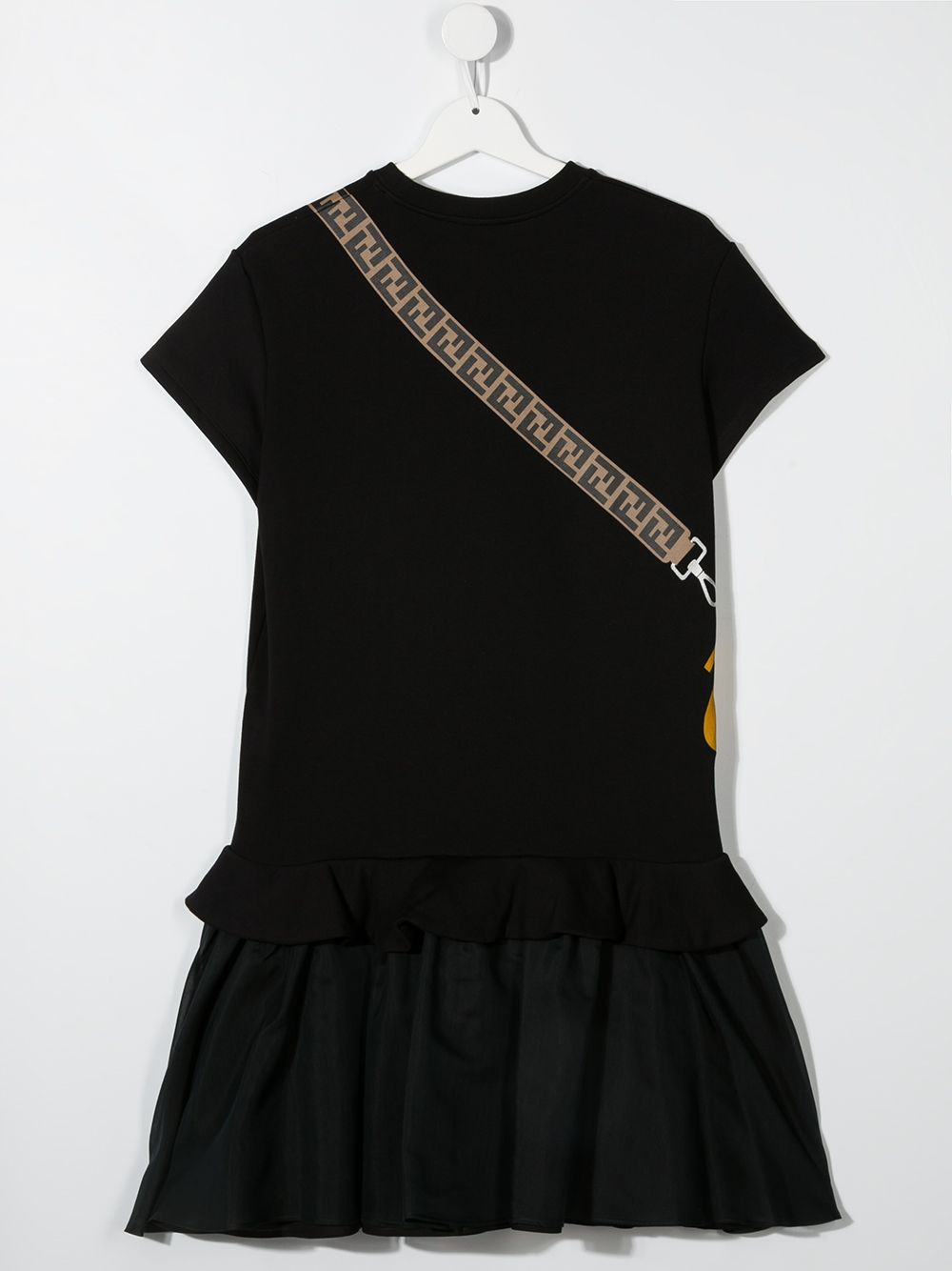 FENDI KIDS Bag Print Short Sleeved Dress Black - MAISONDEFASHION.COM