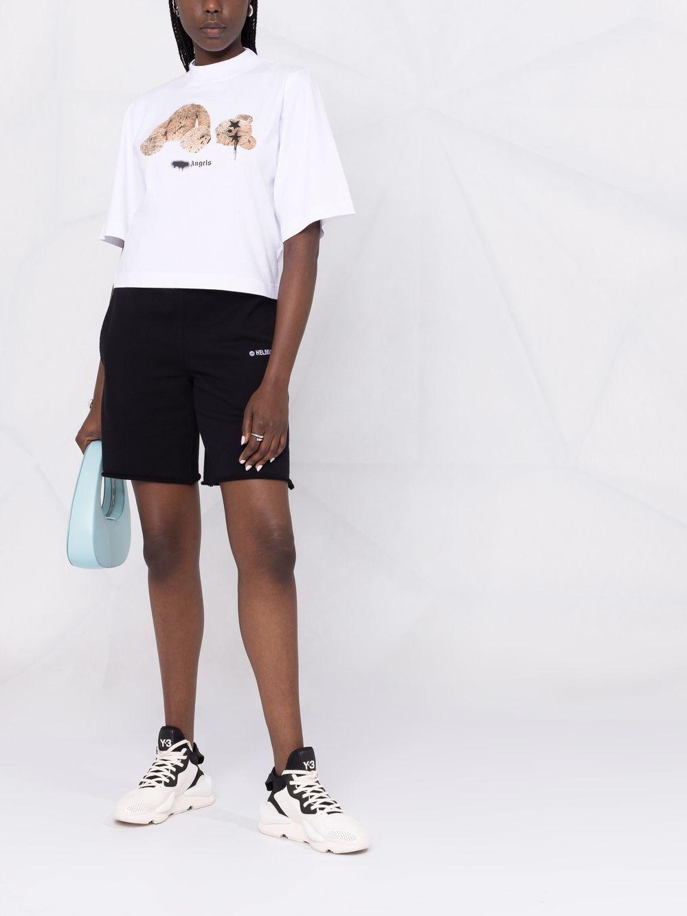 PALM ANGELS WOMEN Sprayed Bear Cropped T-Shirt White - MAISONDEFASHION.COM