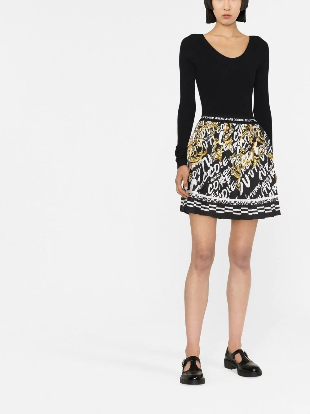 VERSACE WOMEN Baroque Print All Over Logo Skirt Black - MAISONDEFASHION.COM