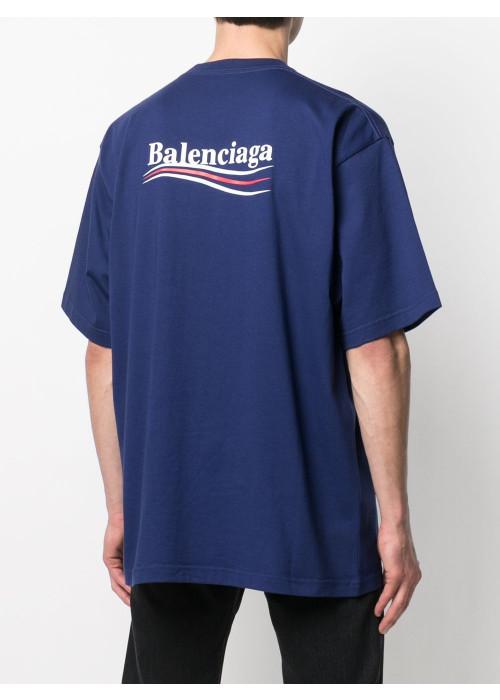 Balenciaga Political Logo Over Fit T-Shirt Navy - MAISONDEFASHION.COM