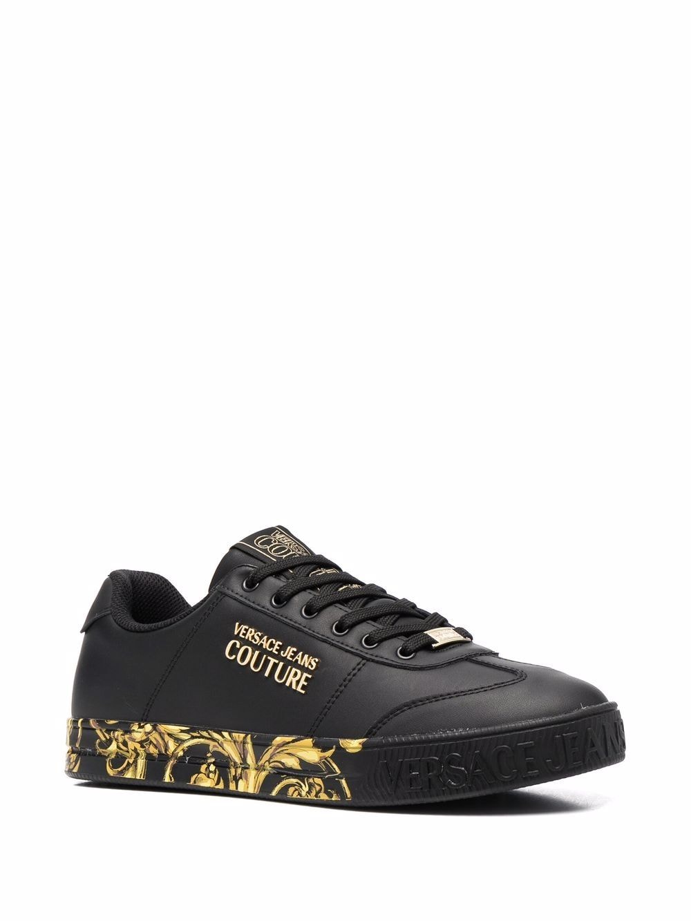 VERSACE JEANS COUTURE Baroque Court Sneakers Black - MAISONDEFASHION.COM