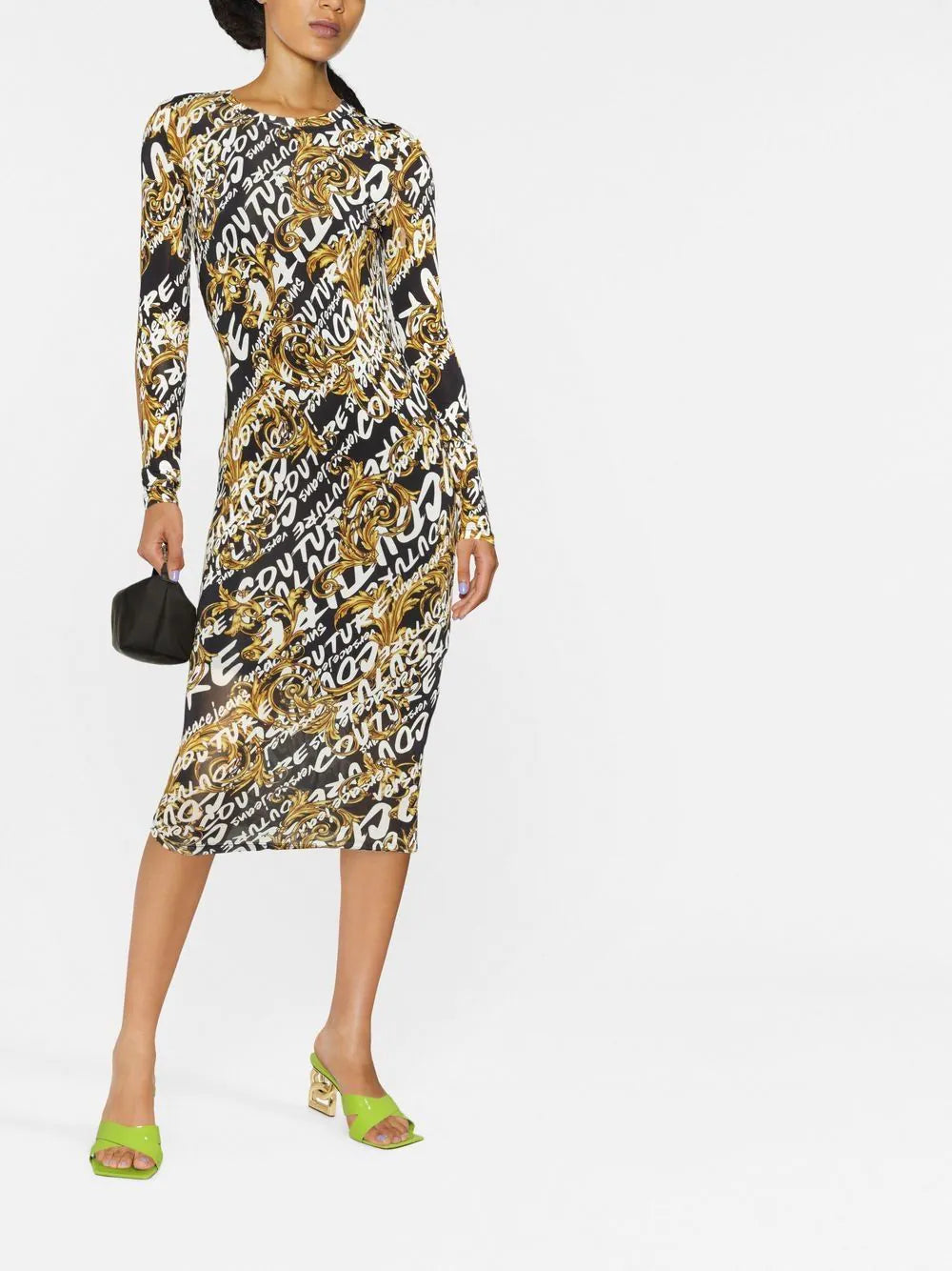 VERSACE WOMEN Baroque Print All Over Logo Dress Black - MAISONDEFASHION.COM