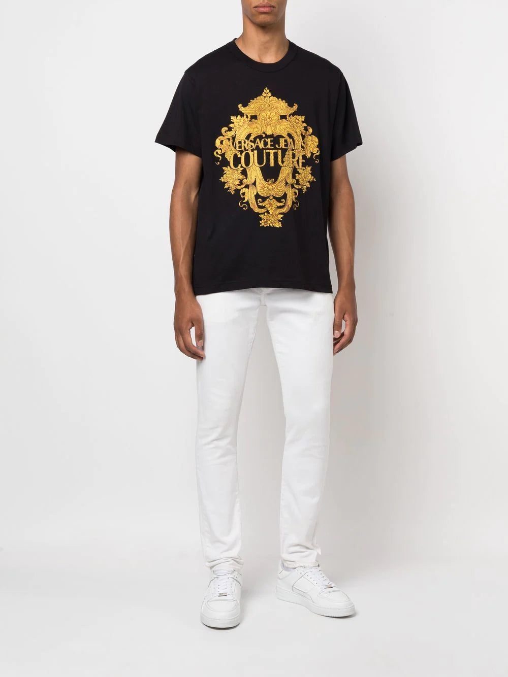 VERSACE Baroque Crystal Logo T-Shirt Black - MAISONDEFASHION.COM