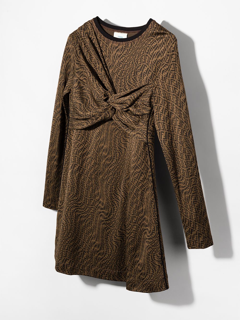 FENDI KIDS FF Logo Twist Dress Brown - MAISONDEFASHION.COM