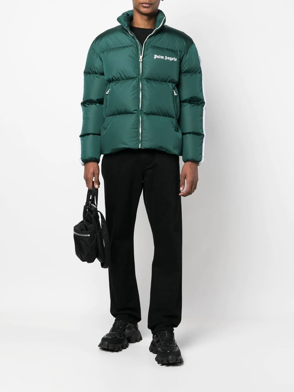 PALM ANGELS Classic Track Down Jacket Green/White - MAISONDEFASHION.COM