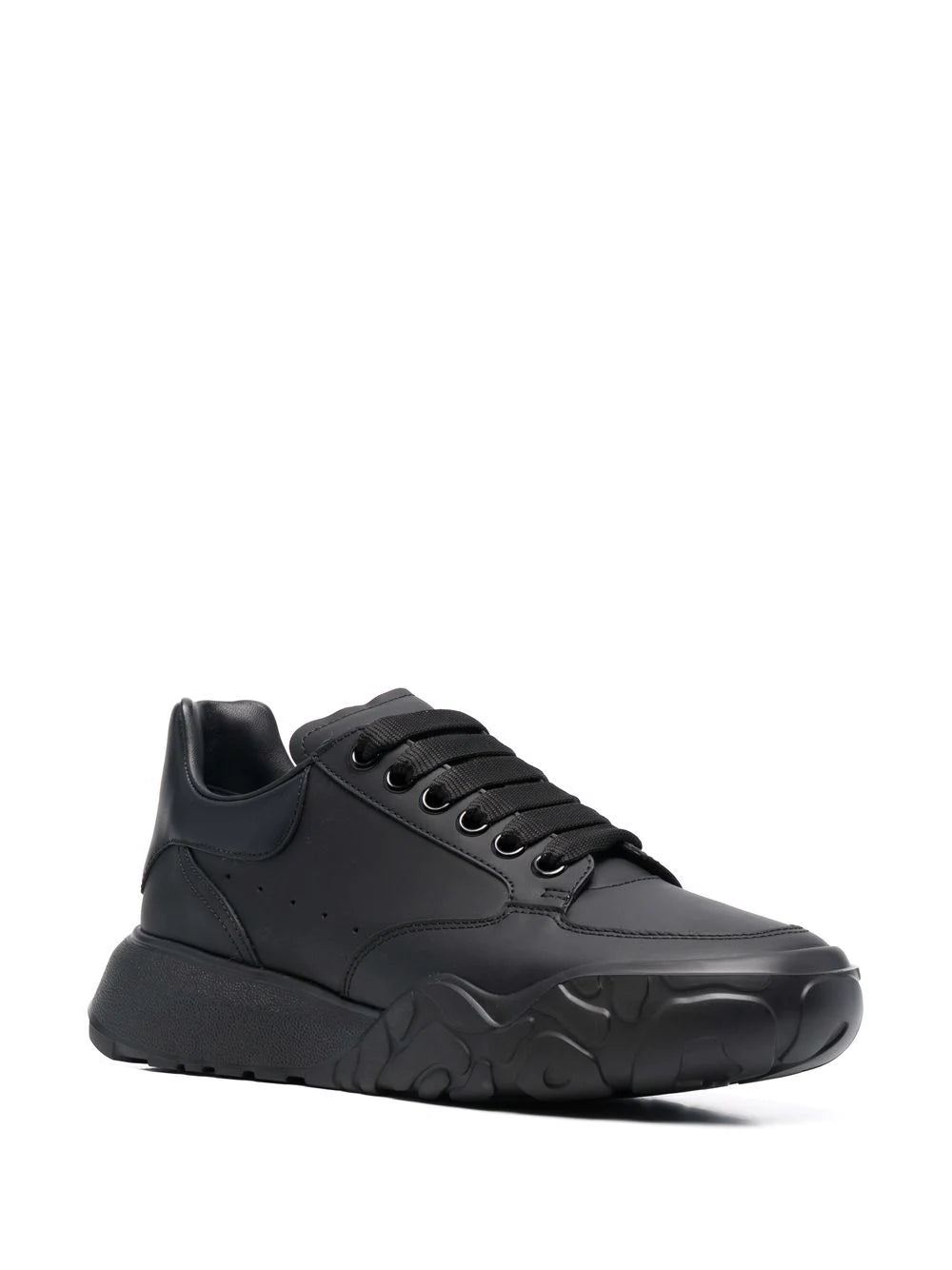 Alexander McQueen Court Leather Low Top Sneakers Black/Black - MAISONDEFASHION.COM