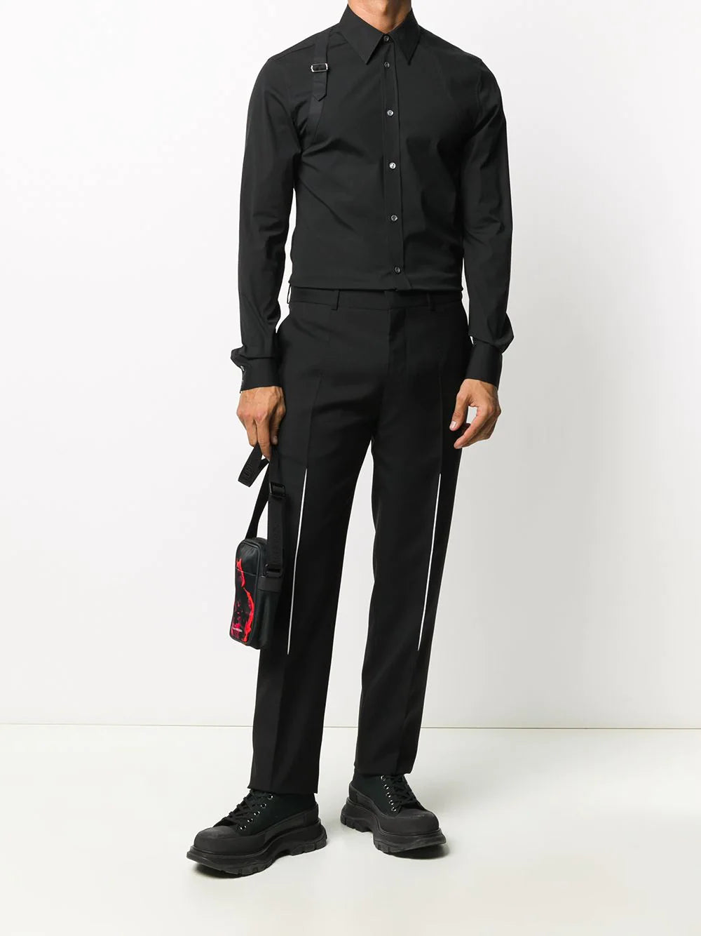 Alexander McQueen Harness Shirt Black/Black - MAISONDEFASHION.COM