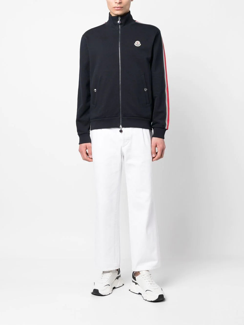 MONCLER Logo Patch Embroidered Zip Up Jacket Navy - MAISONDEFASHION.COM