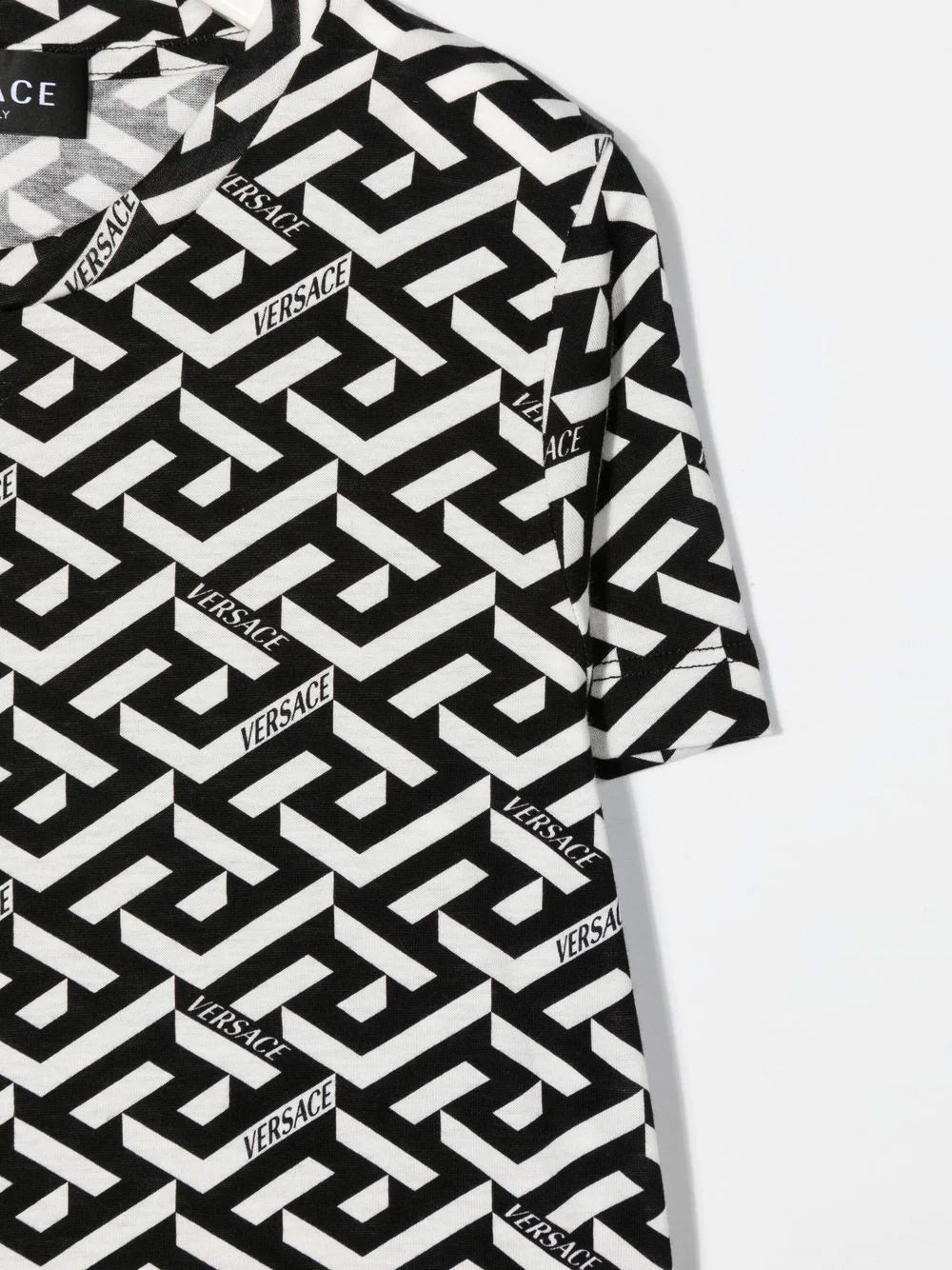 VERSACE KIDS La Greca Print T-Shirt Black/White - MAISONDEFASHION.COM