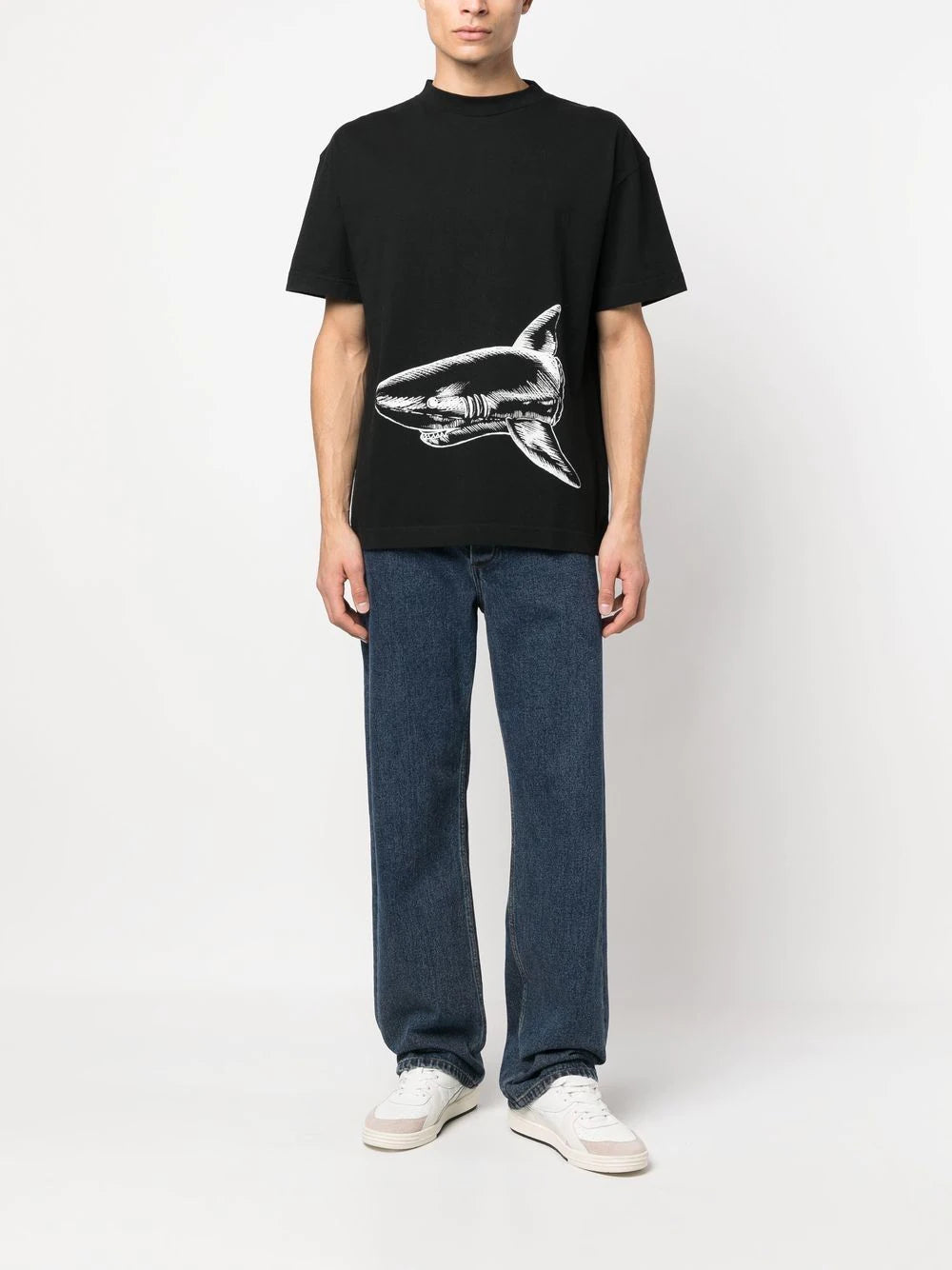 PALM ANGELS Broken Shark Classic Tee Black/Off White - MAISONDEFASHION.COM