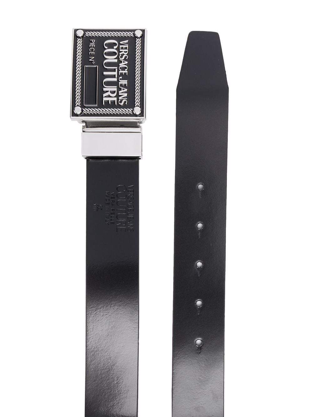 VERSACE Logo-plaque leather belt Black - MAISONDEFASHION.COM