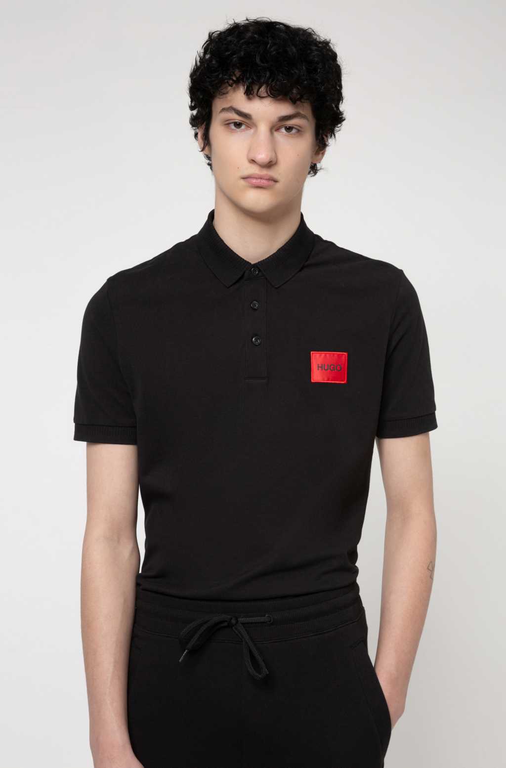 HUGO Logo Patch Polo Shirt Black - MAISONDEFASHION.COM