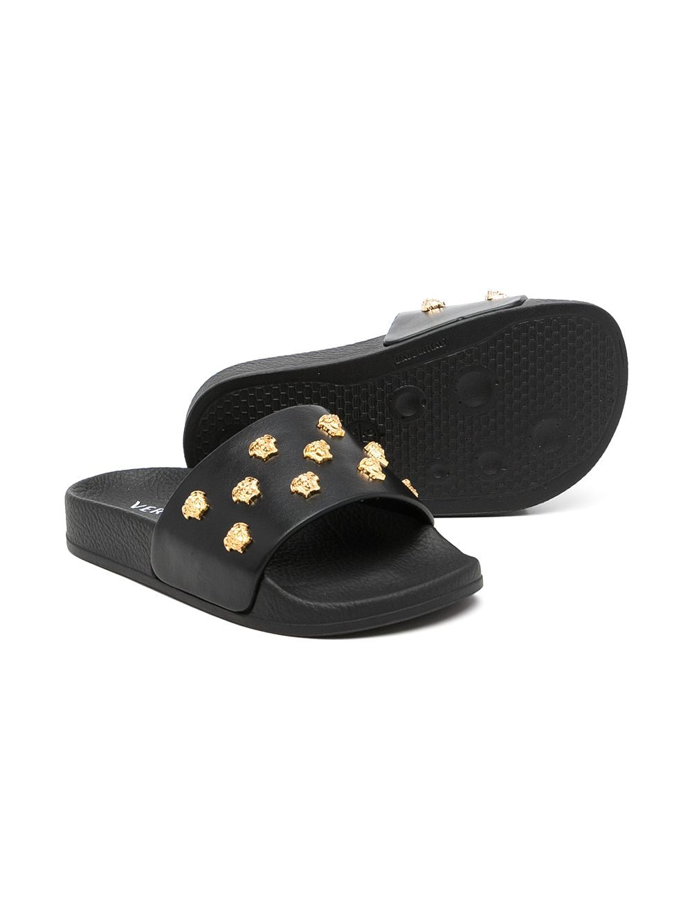 VERSACE KIDS Medusa-Head stud-embellished slides Black - MAISONDEFASHION.COM