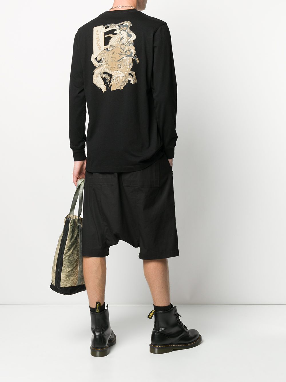 MAHARISHI Woodblock Print Long Sleeve T-shirt Black - Maison De Fashion 