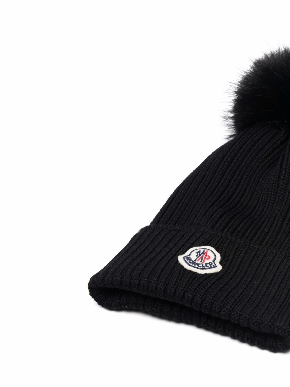 MONCLER KIDS Pom-pom wool rib-knit beanie Black - MAISONDEFASHION.COM