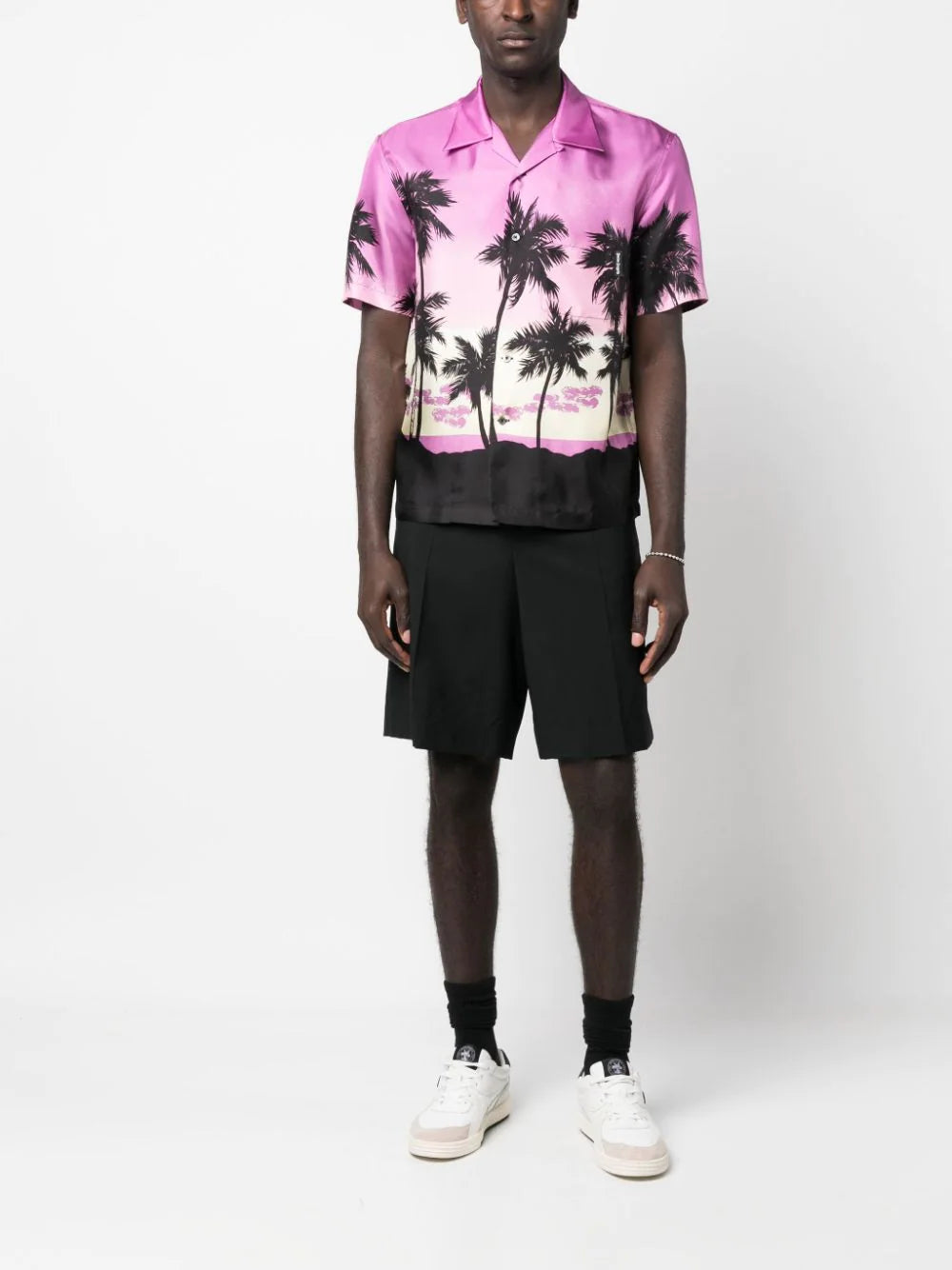 PALM ANGELS Pink Sunset Bowling Shirt Purple/Black - MAISONDEFASHION.COM