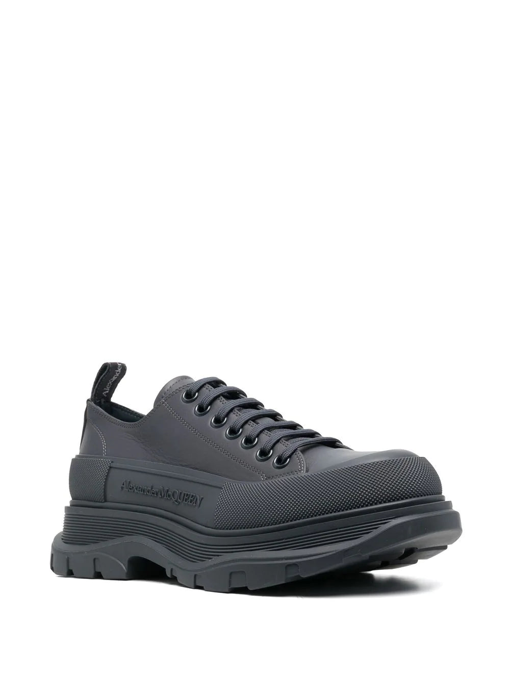 Alexander McQueen Tread Leather Low Top Sneakers Grey - MAISONDEFASHION.COM