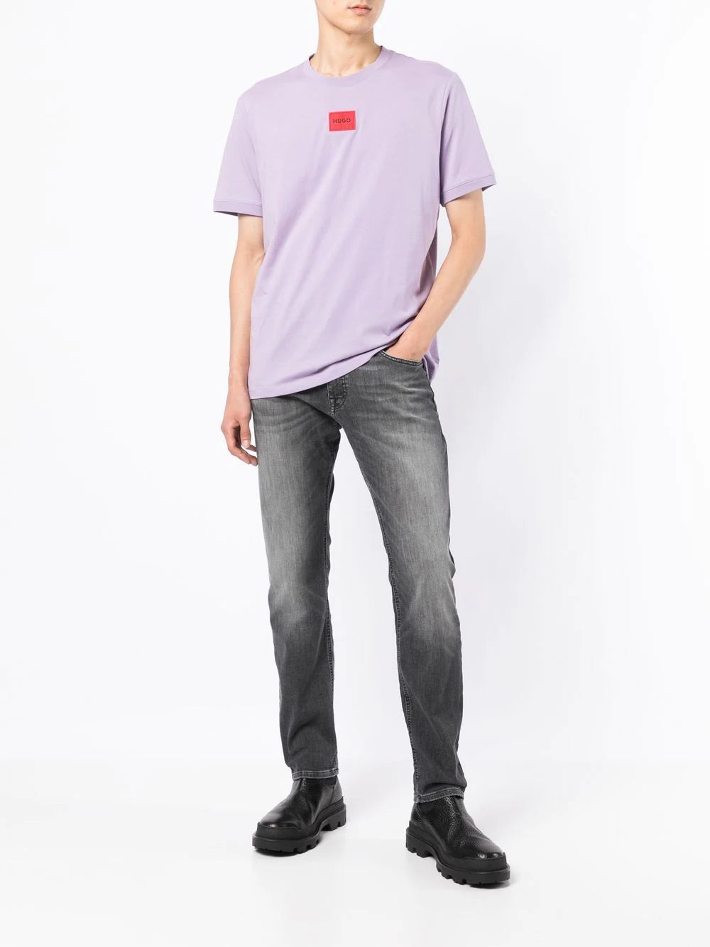 HUGO Logo-patch short-sleeve T-shirt Light Purple - MAISONDEFASHION.COM