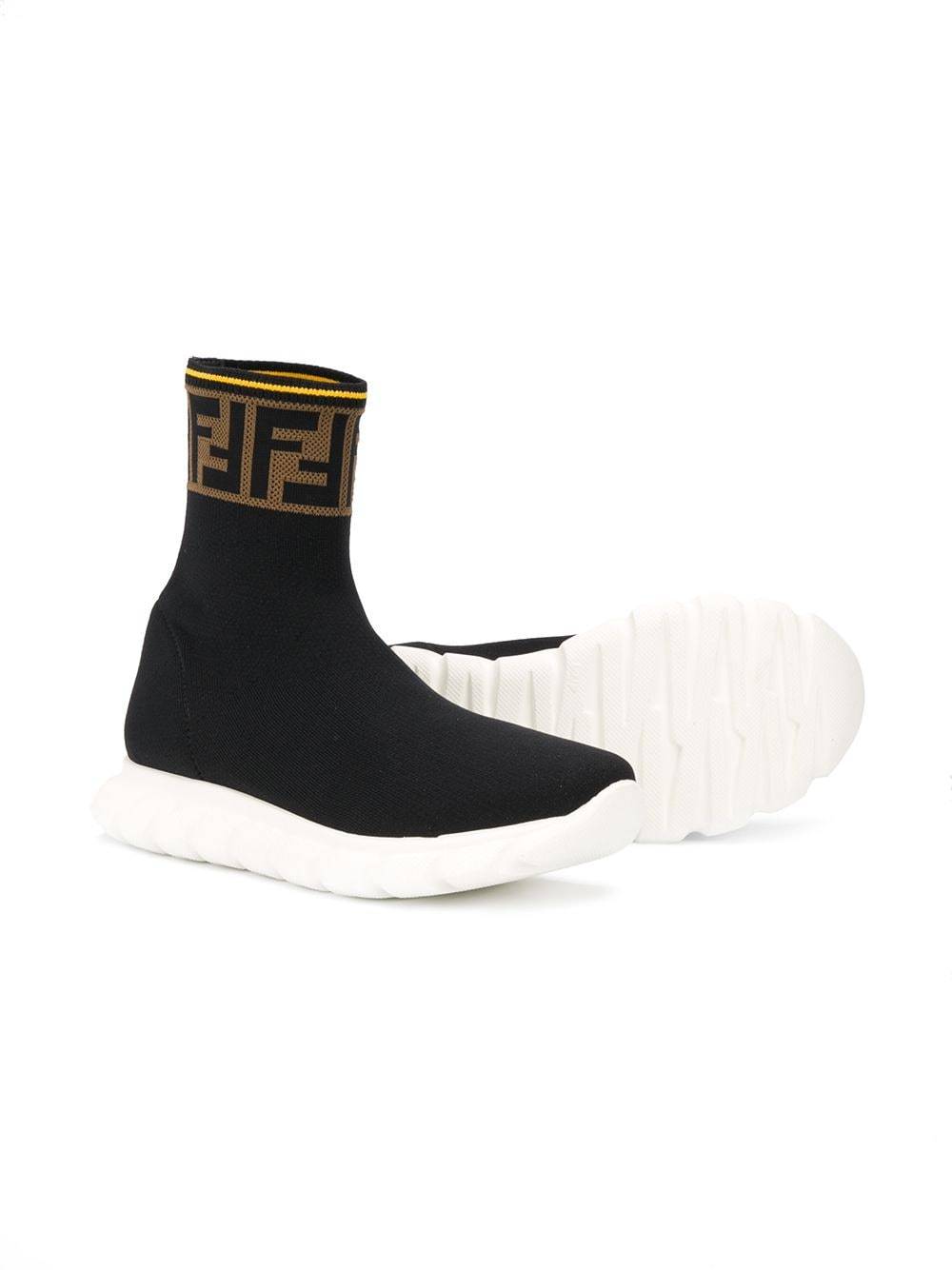 FENDI KIDS FF Logo Sock Sneakers Black - Maison De Fashion 