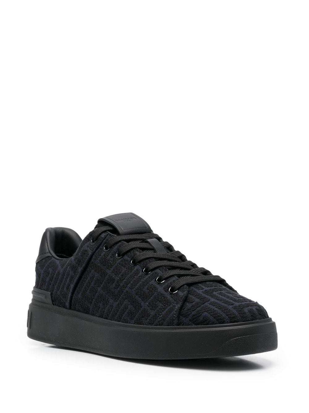 BALMAIN Monogram-pattern lace-up trainers Black - MAISONDEFASHION.COM