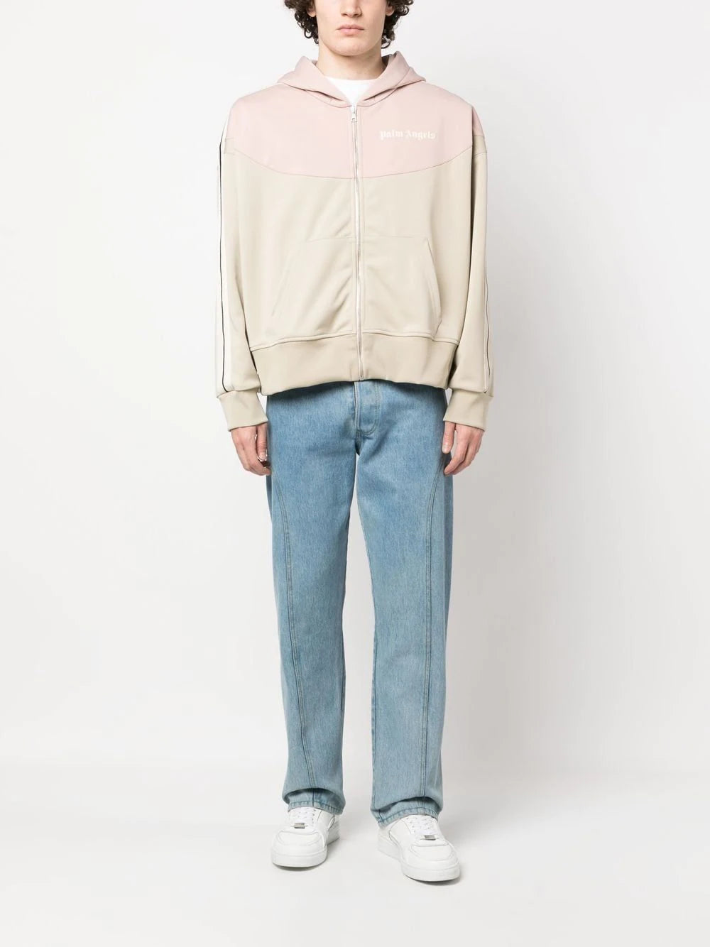 PALM ANGELS Two Tone Hooded Track Jacket Beige/Rose - MAISONDEFASHION.COM