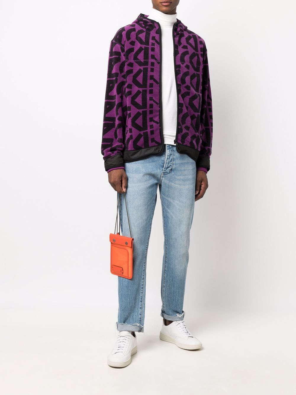 KENZO Monogram Print Fleece Zipped Jacket Purple - MAISONDEFASHION.COM