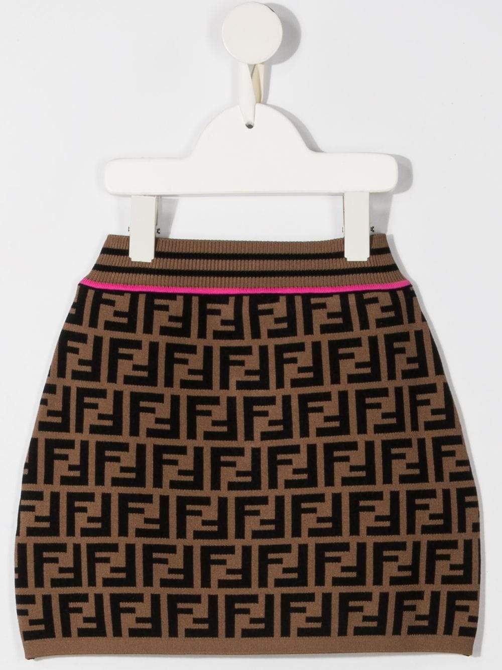 FENDI KIDS FF Logo Print Skirt Brown - MAISONDEFASHION.COM