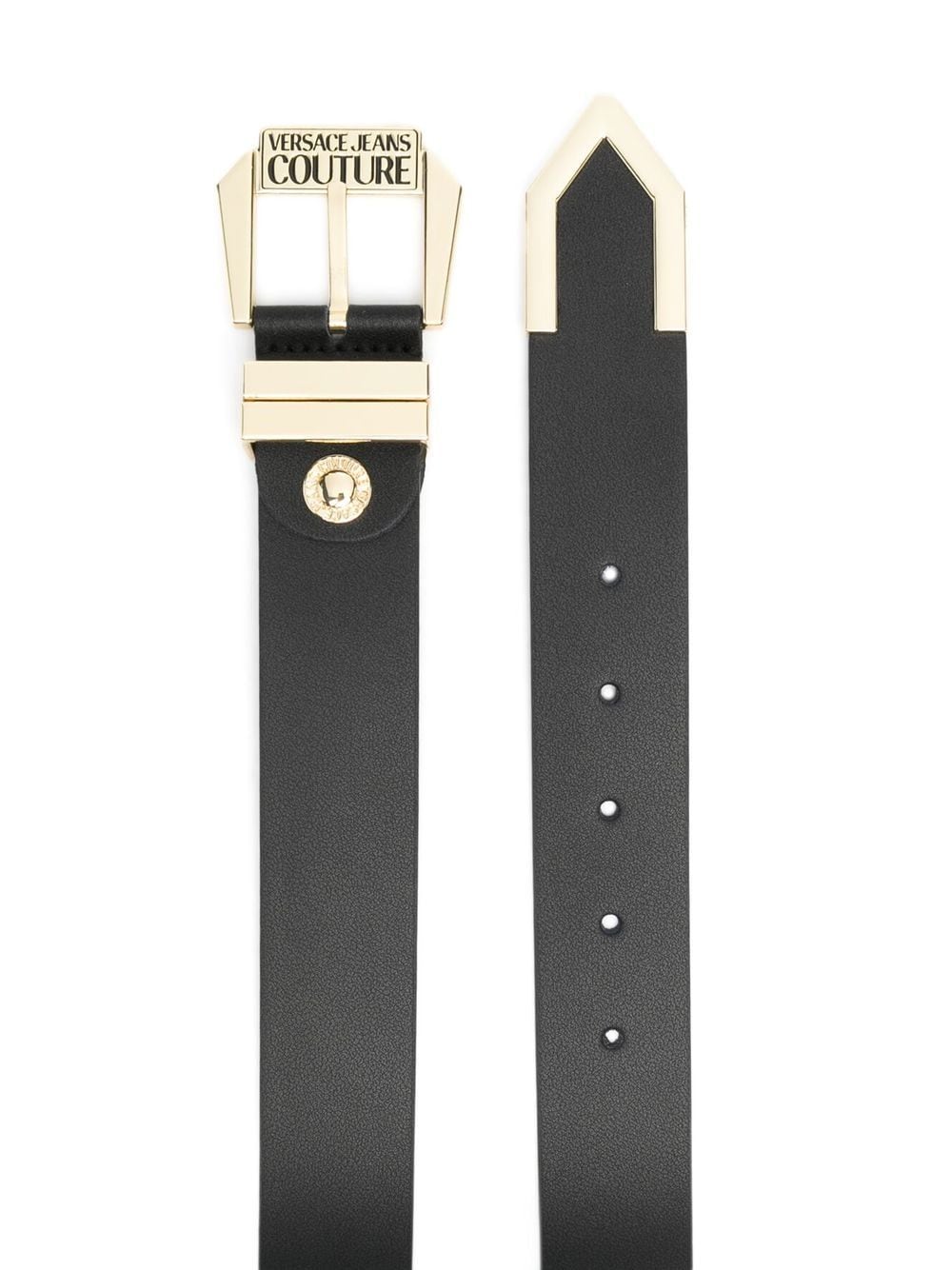 VERSACE WOMEN Logo Buckle Belt Black/Gold - MAISONDEFASHION.COM