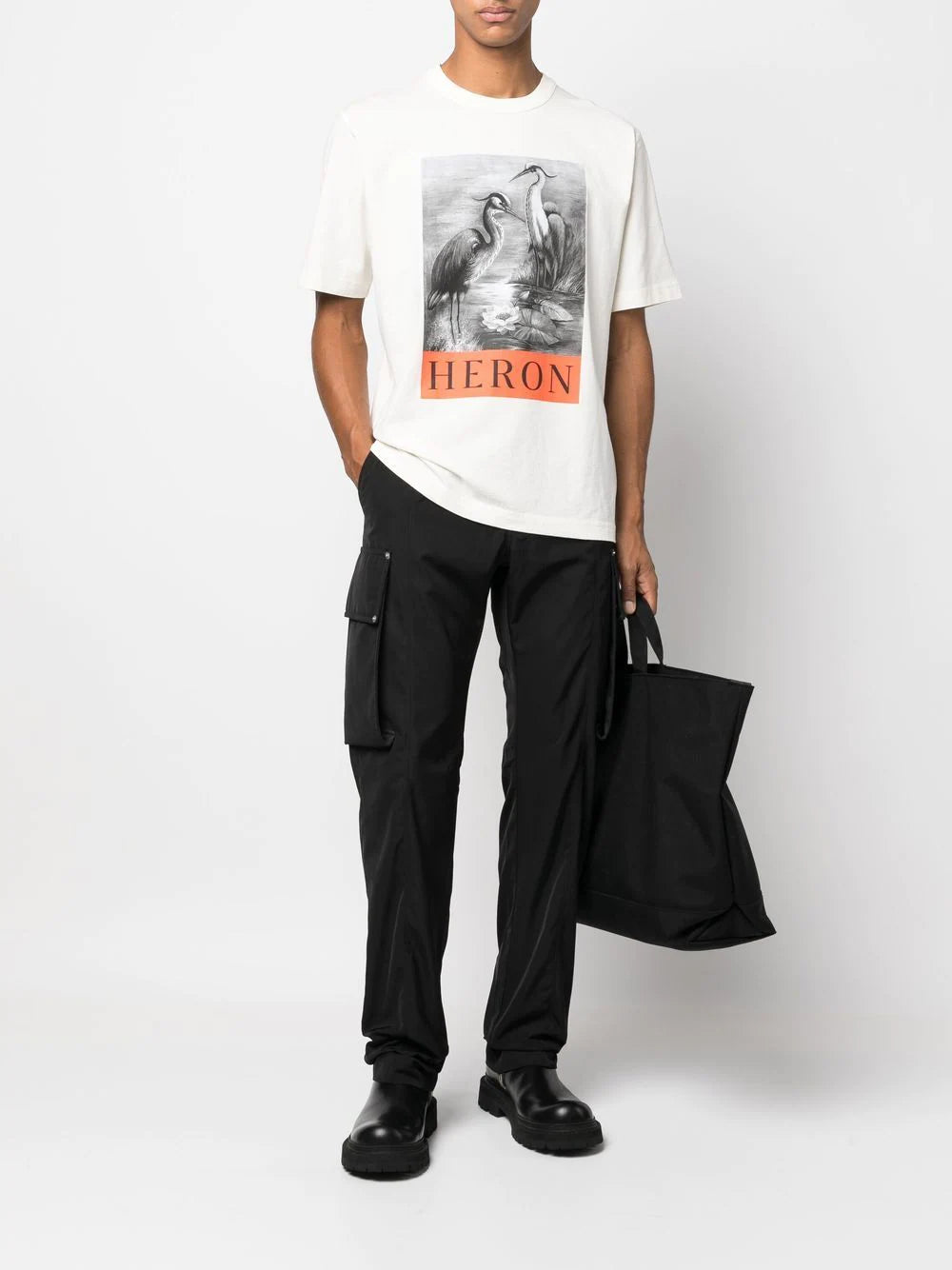 HERON PRESTON Heron S/S T-Shirt White/Black - MAISONDEFASHION.COM