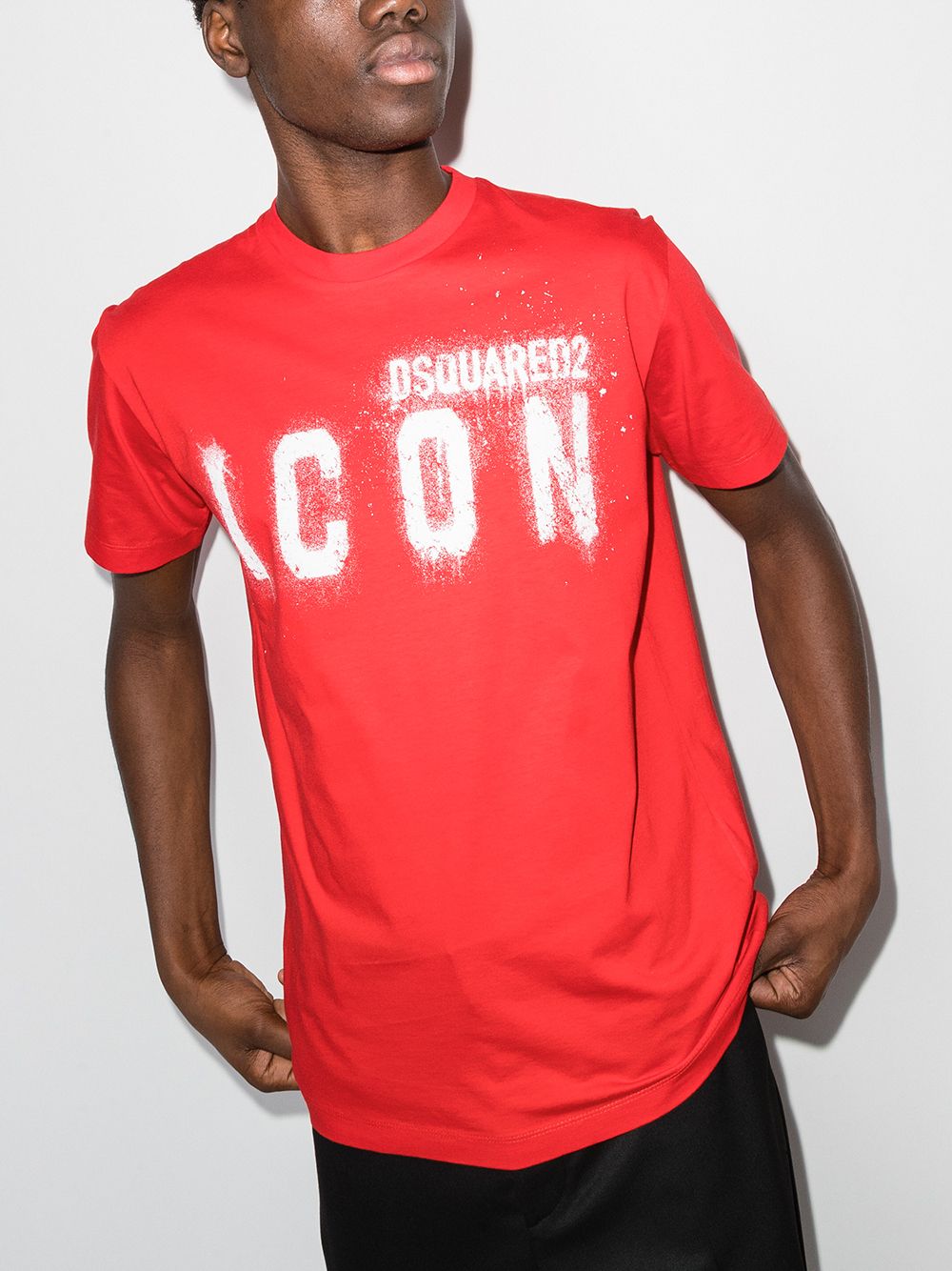 DSQUARED2 Icon Spray T-Shirt Red - MAISONDEFASHION.COM