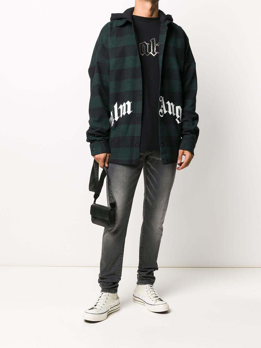 PALM ANGELS Logo Hooded Plaid Overshirt - Maison De Fashion 