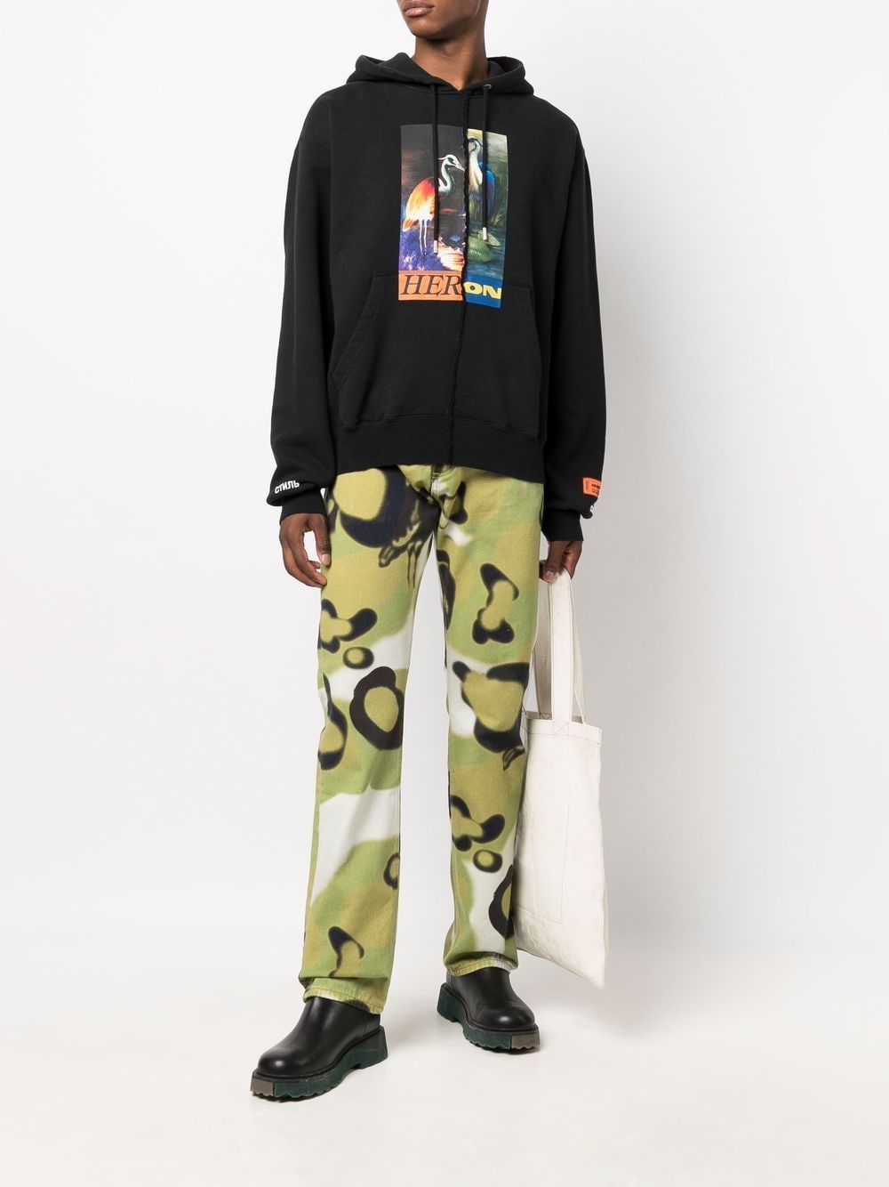 HERON PRESTON Split Graphic Hoodie Black - MAISONDEFASHION.COM