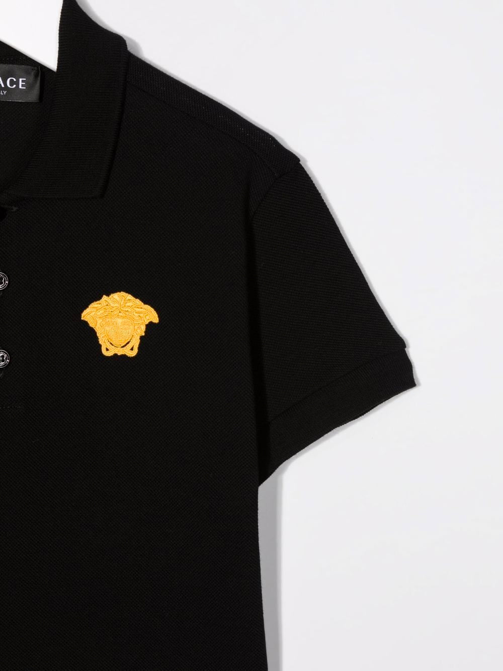 VERSACE KIDS Medusa Logo Embroidered Polo Shirt Black - MAISONDEFASHION.COM