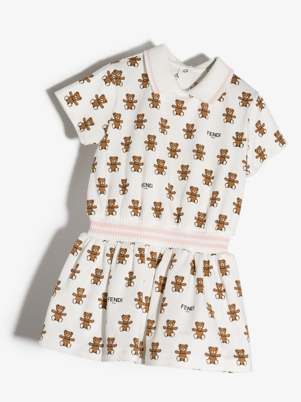 FENDI BABY Teddy Dress White - MAISONDEFASHION.COM