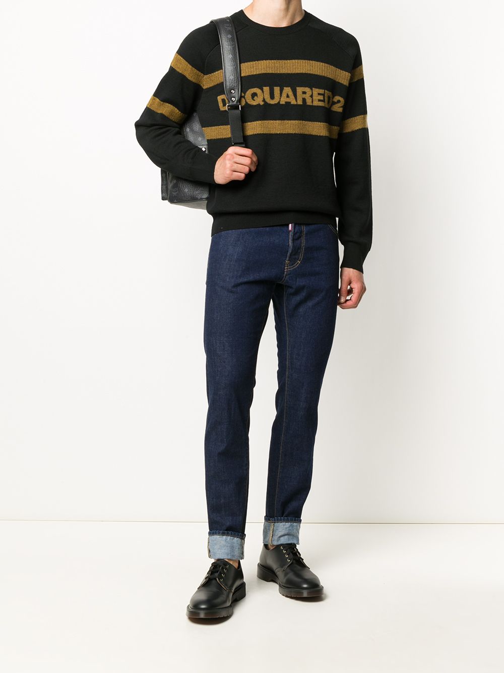 DSQUARED2 Logo Stripe Knit Sweatshirt Black - Maison De Fashion 