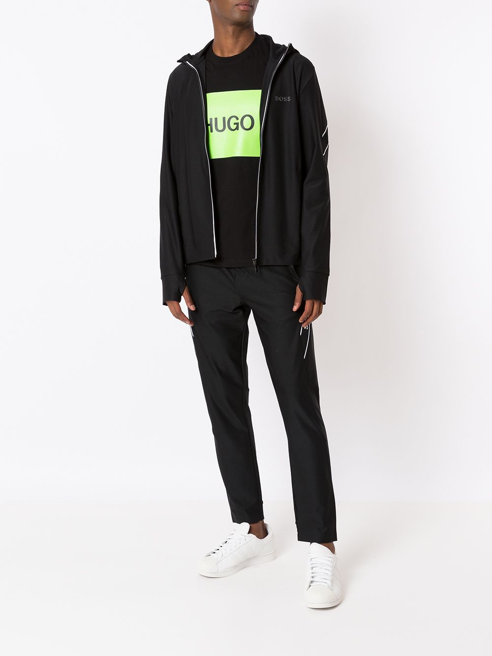 BOSS Slim Fit Logo Tape Track Pants Black - MAISONDEFASHION.COM