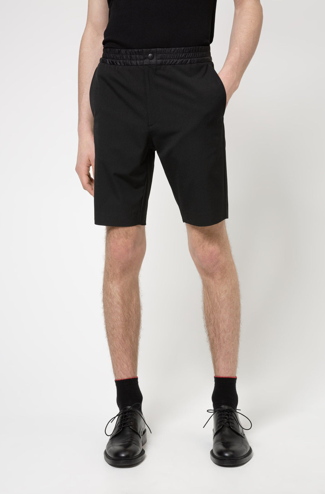 HUGO Slim Fit Chino Shorts With Contrast Waistband Black - MAISONDEFASHION.COM
