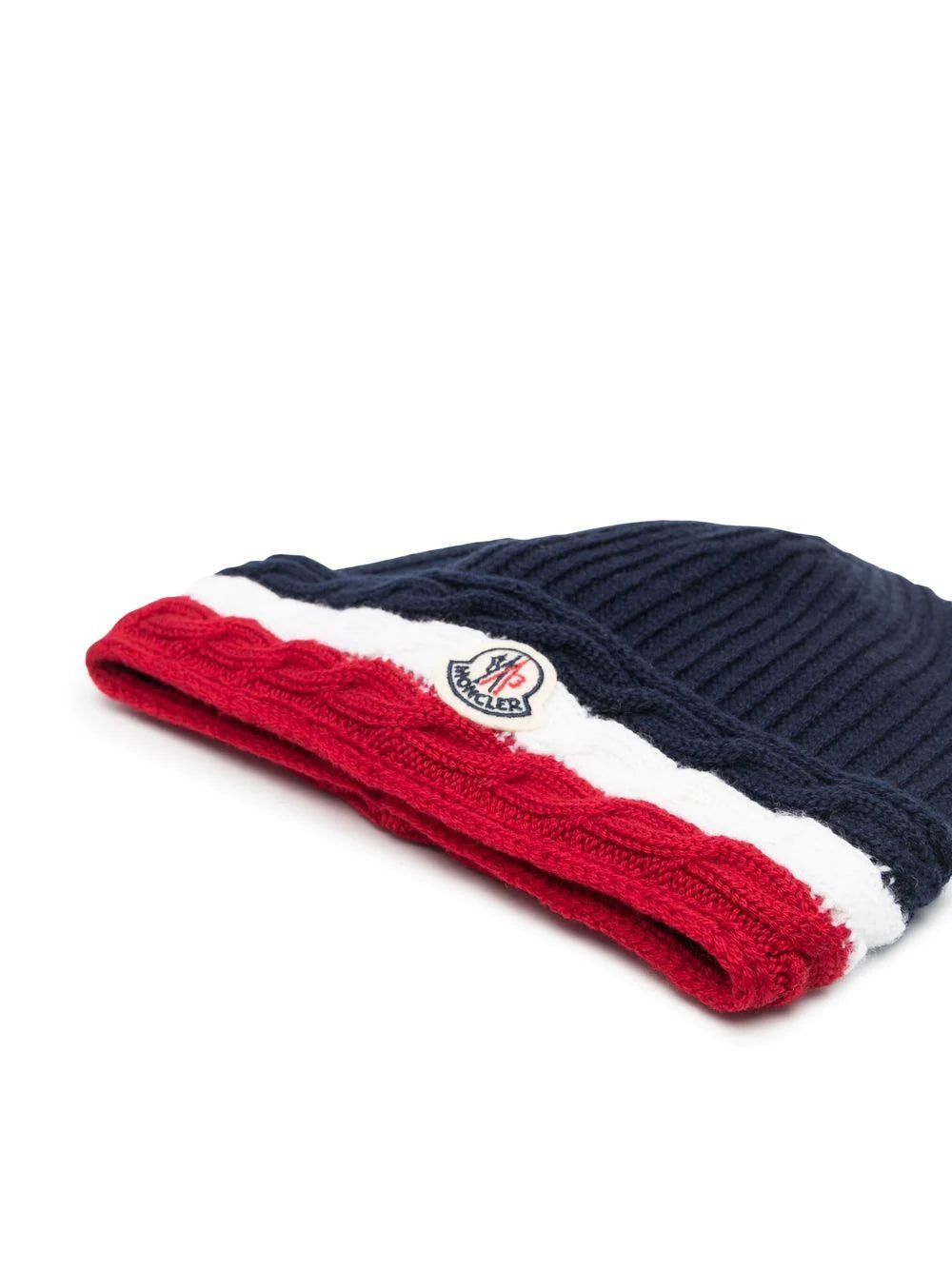 MONCLER KIDS Logo Knitted Beanie Navy - MAISONDEFASHION.COM