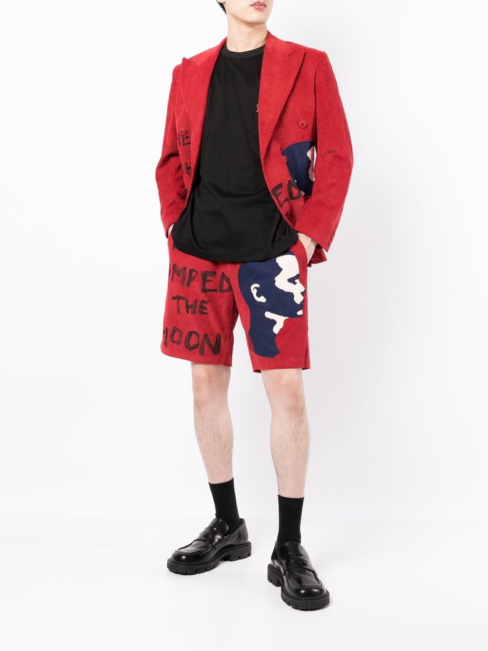 KIDSUPER Graphic-print corduroy Bermuda shorts Red - MAISONDEFASHION.COM